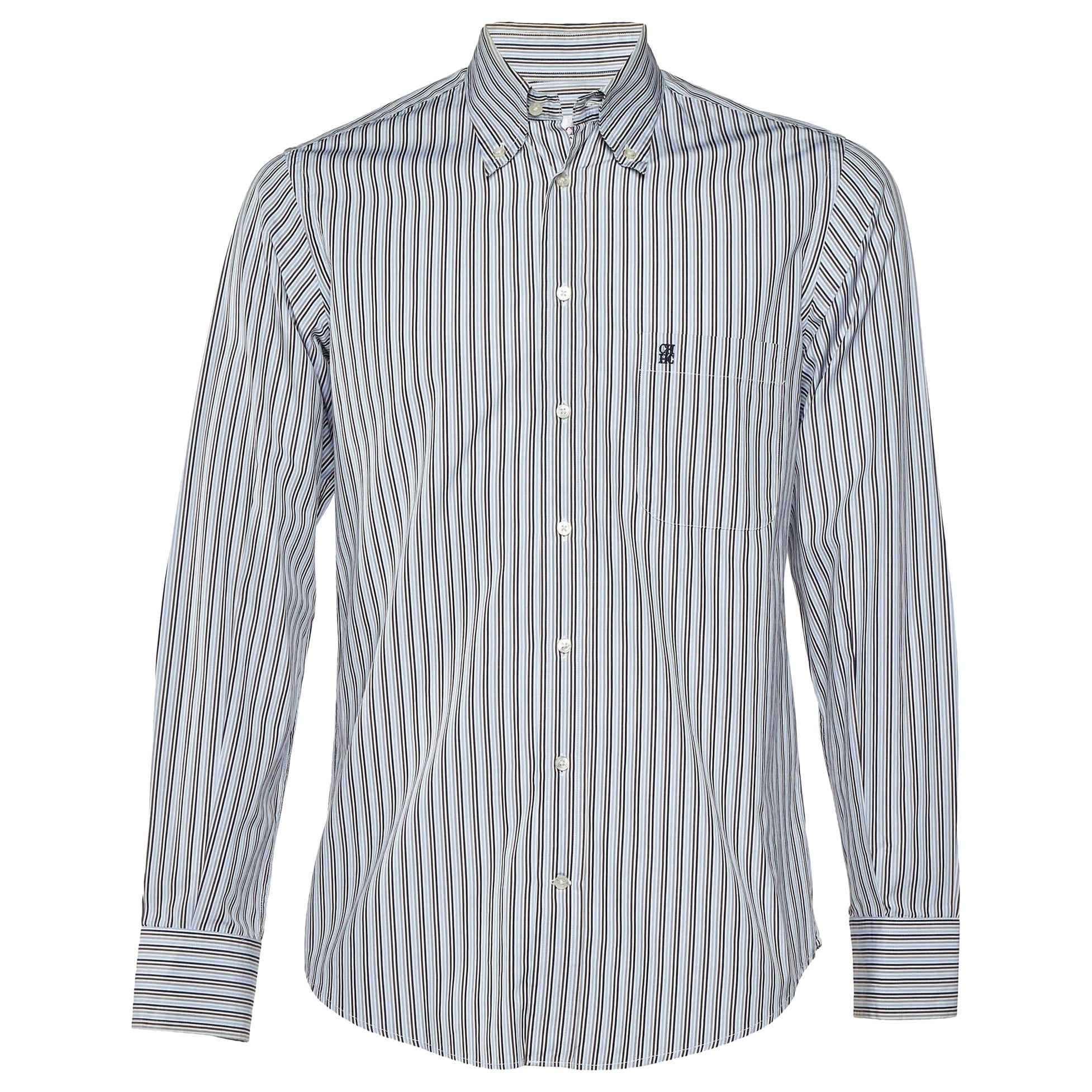 CH Carolina Herrera Multicolor Stripe Logo Embroidered Cotton Shirt M For Sale