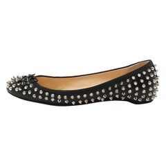Christian Louboutin Black Leather Sonietta Spikes Bow Ballet Flats 38.5