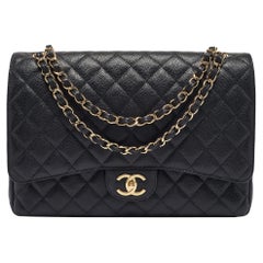 Chanel Black Quilted Caviar Leather Maxi Classic Double Flap Bag
