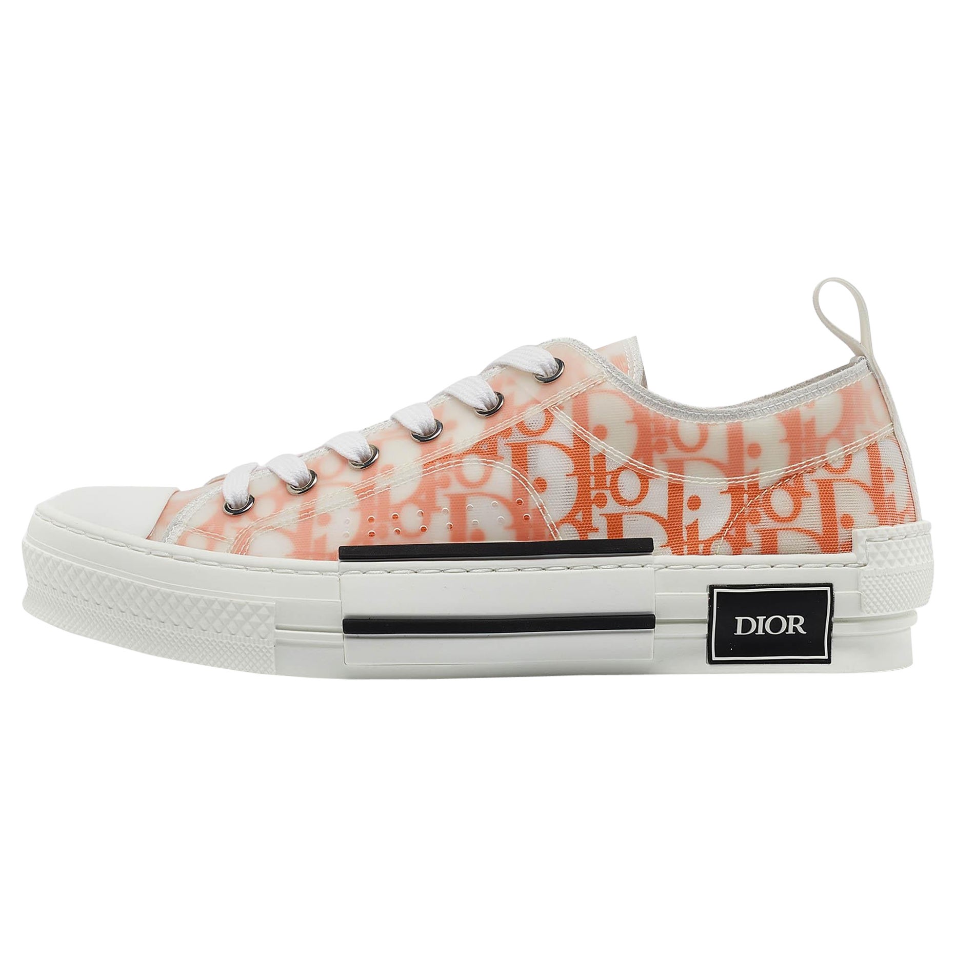 Dior Orange/White Oblique Mesh and Rubber B23 Sneakers Size 39 For Sale