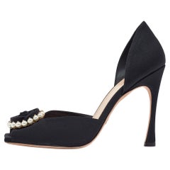 Dior Black Canvas Floral Embellished D'orsay Pumps Size 40