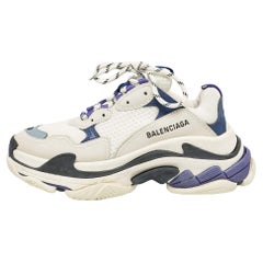 Balenciaga White/Blue Mesh and Leather Triple S Sneakers Size 39