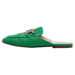 Tod's Green Leather Kate Flat Mules Size 40.5