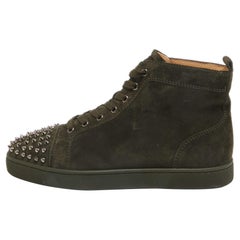 Christian Louboutin Olive Green Suede Lou Spikes Sneakers Size 43.5