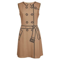 Boutique Moschino Beige Printed Chiffon Sleeveless Sheath Dress M