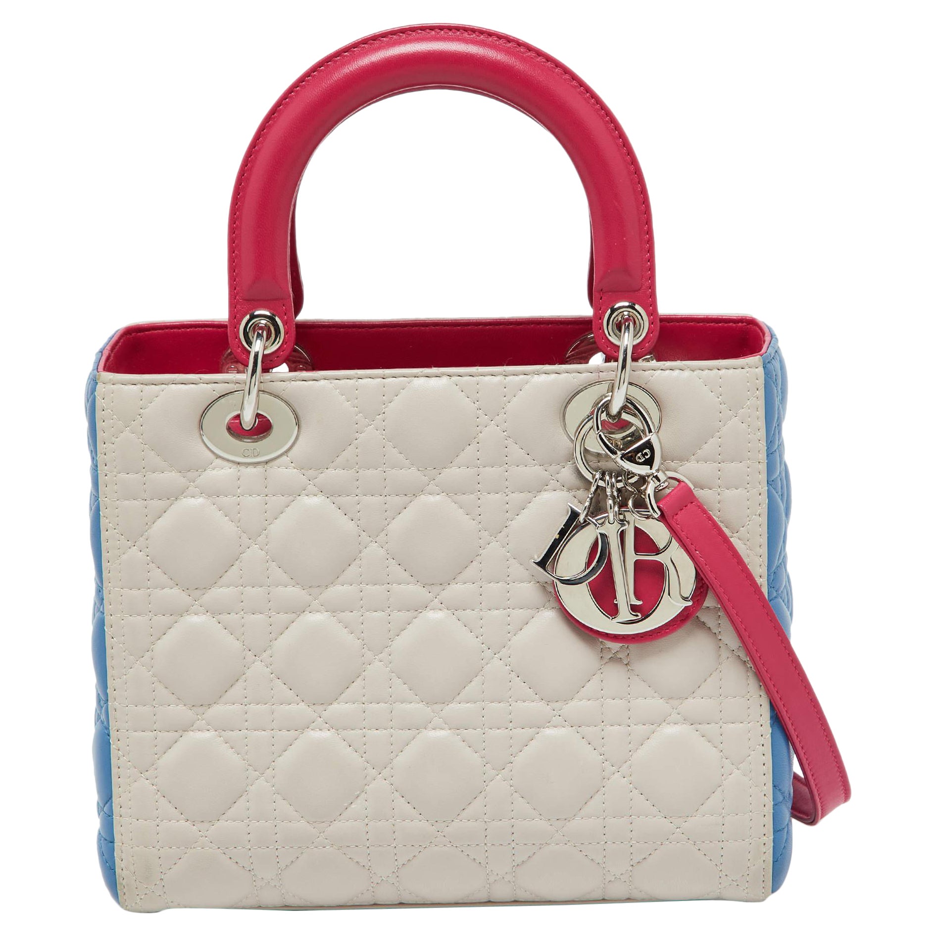 Sac cabas Lady Dior de taille moyenne en cuir cannage multicolore
