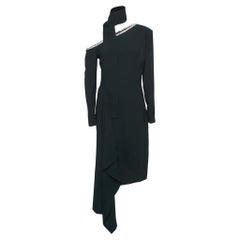 Elie Saab Black Chain Detail Jersey Asymmetric Midi Dress With Scarf M