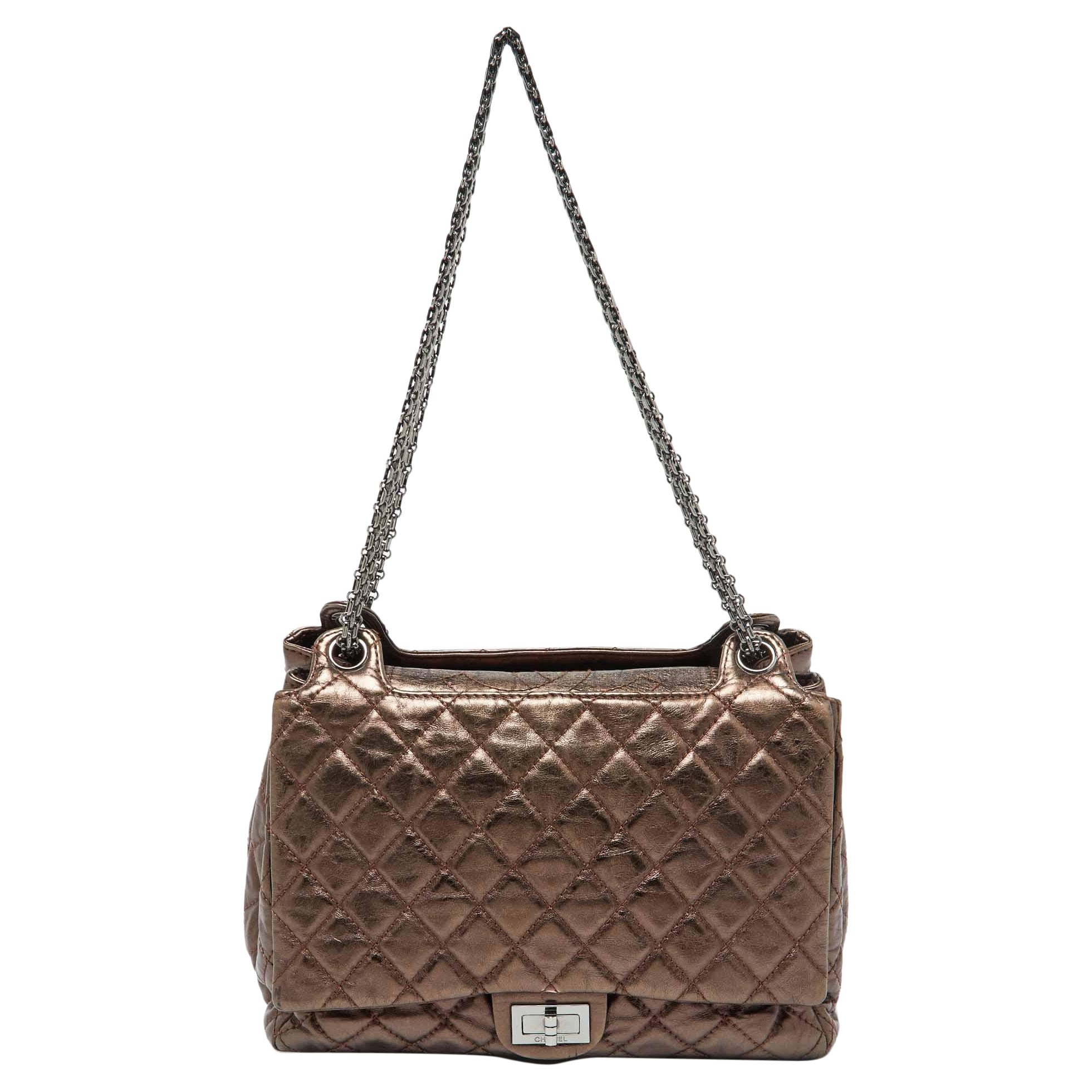Chanel Metallic Bronze Quilted Leather Classic Flap Shopping Tote