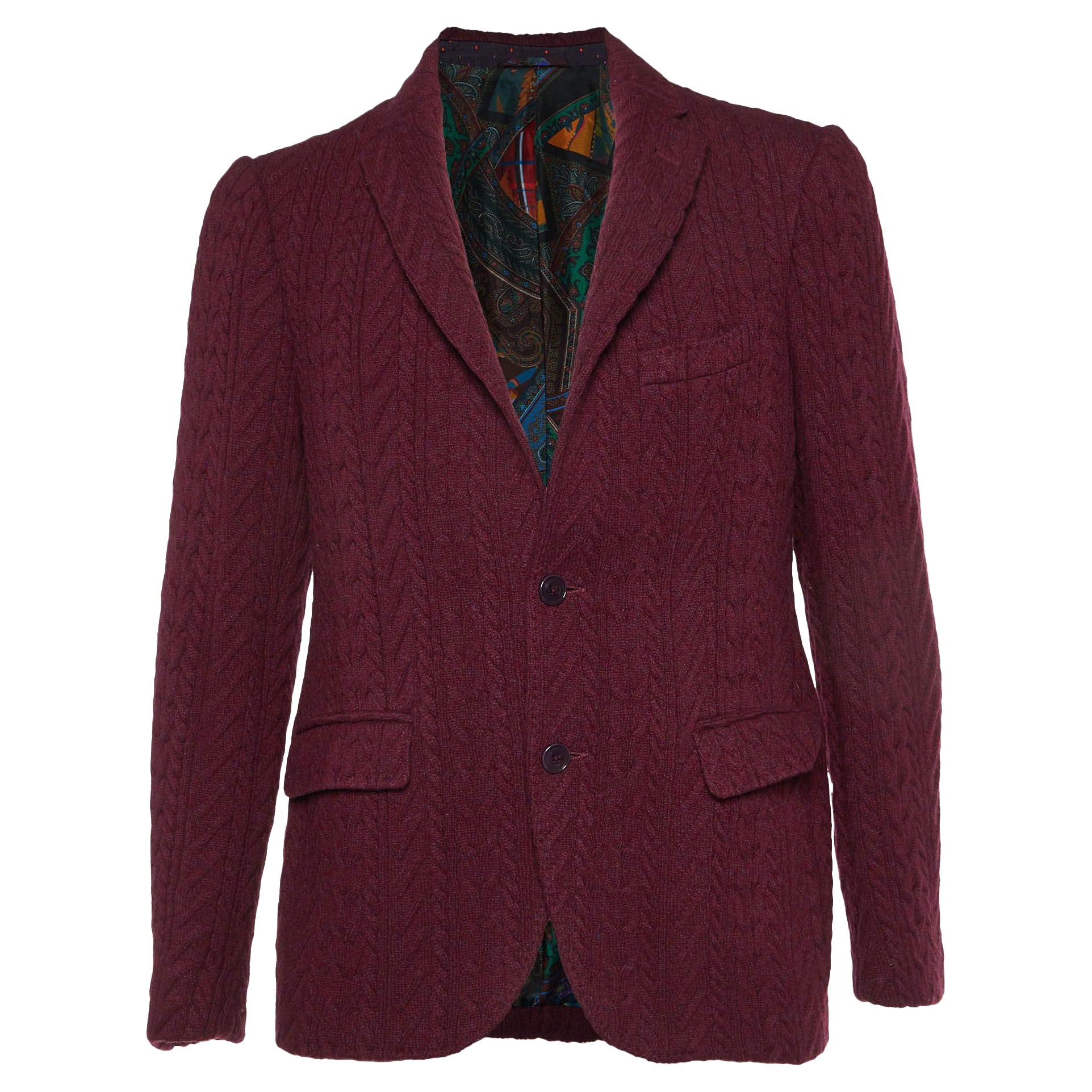 Etro - Giacca con bottoni in maglia a cavo bordeaux L.L.A. in vendita