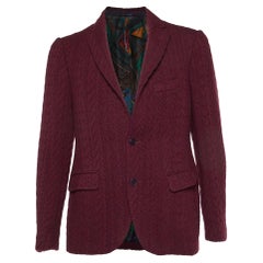 Etro Burgundy Cable Knit Button Front Jacket L