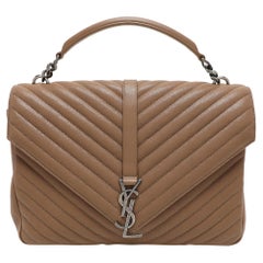 Saint Laurent Beige Matelassé Leather Large College Top Handle Bag