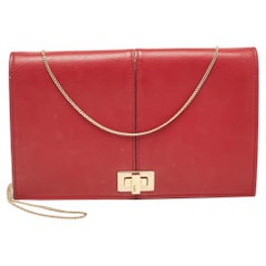 Fendi Red Leather Peekaboo Chain Clutch