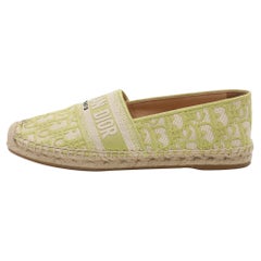 Dior Green/Off White Embroidered Canvas Granville Espadrille Flats Size 38