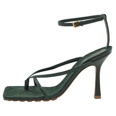Bottega Veneta Green Leather Stretch Ankle Strap Sandals Size 37