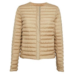 Brunello Cucinelli Beige Silk Monili Detail Down Jacket M