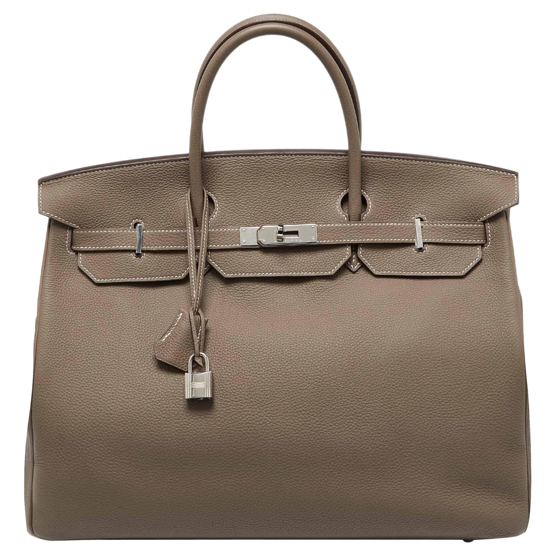 Hermes Etoupe Grey Togo Leather Palladium Finish Birkin 40 Bag For Sale