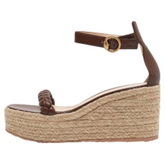 Gianvito Rossi Brown Braided Leather Merida Espadrille Wedge Sandals Size 40.5