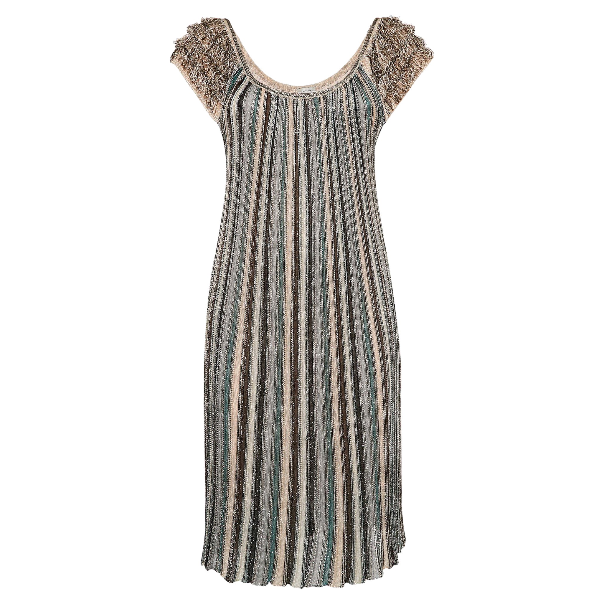 M Missoni Vestido de manga con flecos de punto de lúrex multicolor S en venta