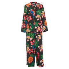 Valentino Black Tropical Print Silk Shirt and Pants M