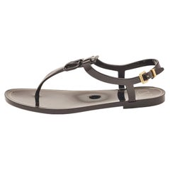 Valentino Black Jelly Escape V Logo Thong Flat Sandals Size 38