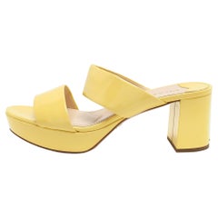 Prada Yellow Patent Leather Platform Slide Sandals Size 39