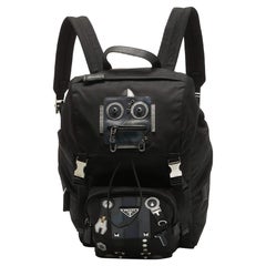 Prada Schwarzer Nylon Robot Rucksack mit Kordelzug und Kordelzug