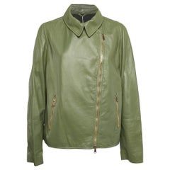 Brunello Cucinelli Green Leather Monili Bead Neck Belted Jacket L