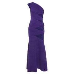 Tadashi Shoji Vestido de un hombro con detalle de lentejuelas y jersey pintuck morado XL