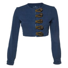 Etro - Veste courte en gabardine de coton bleue avec boutons S
