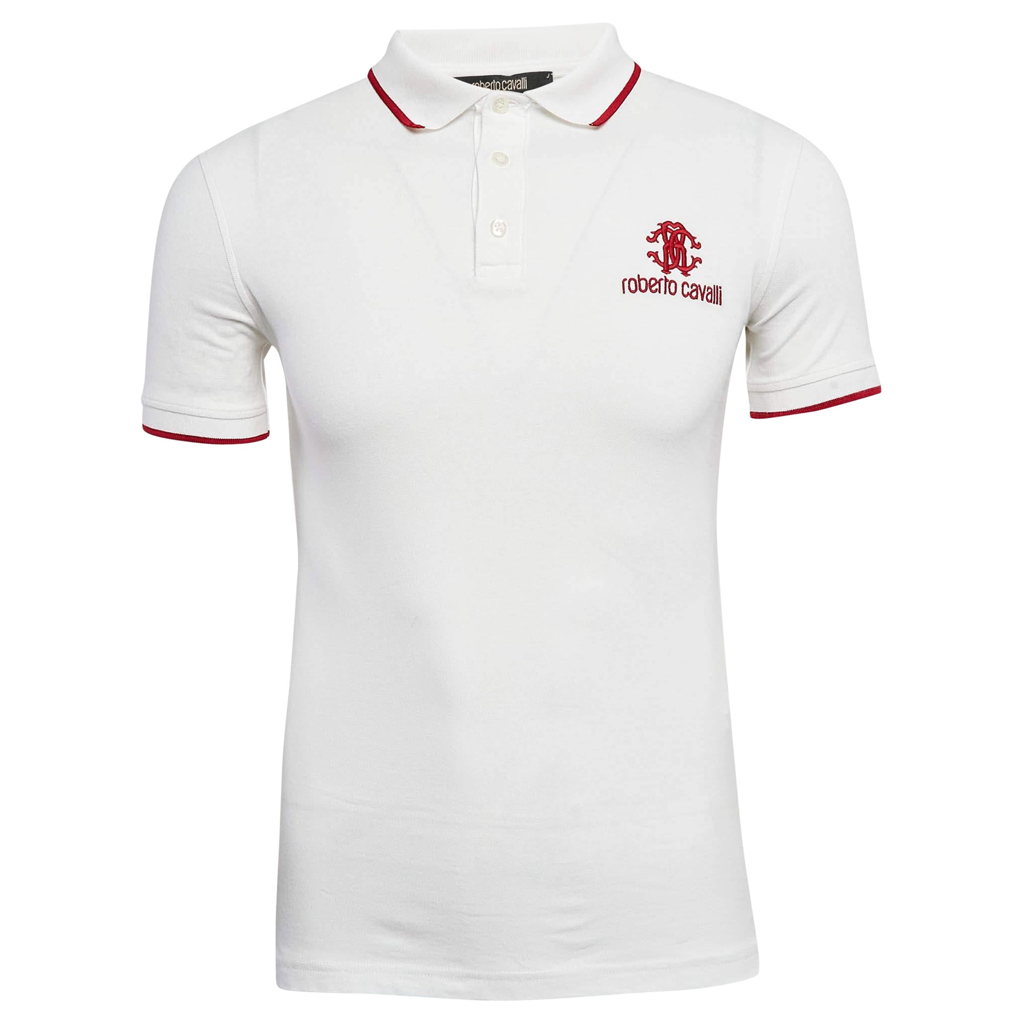 Roberto Cavalli White Cotton Pique Polo T-Shirt S For Sale