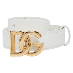 Dolce & Gabbana Cintura sottile in pelle bianca DG Logo 70CM