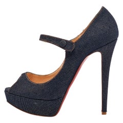 Christian Louboutin Navy Blue Denim Zeppa Mary Jane Pumps Size 39