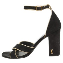 Saint Laurent Black Suede Ankle Strap Sandals Size 38.5