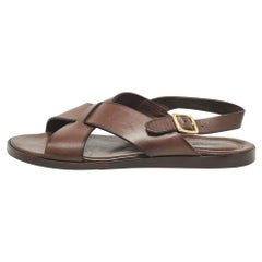 Tom Ford Sandali piatti in pelle marrone scuro misura 43