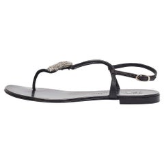Giuseppe Zanotti Black Leather Emmy Lou Flat Sandals Size 38.5