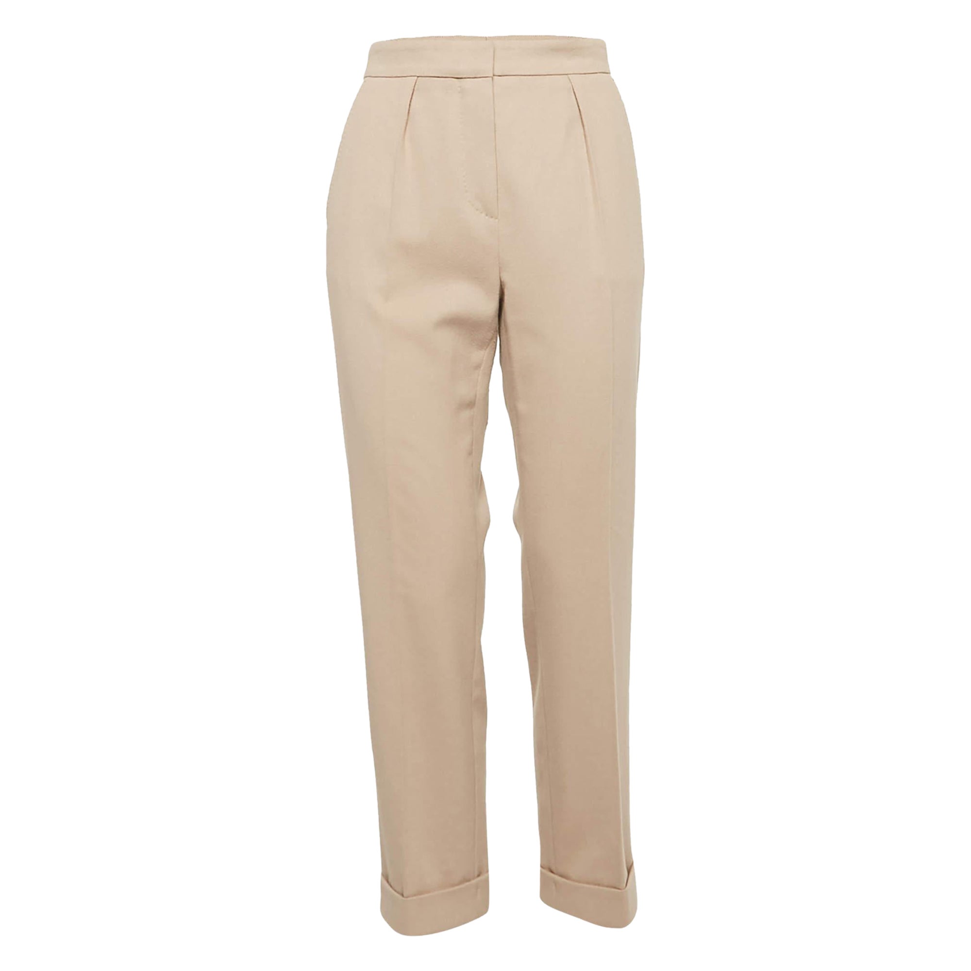 Max Mara Beige Felt Straight Leg Trousers M For Sale