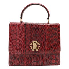 Roberto Cavalli Burgundy/Black Watersnake Top Handle Bag