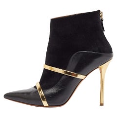Malone Souliers Black/Gold Leather and Suede Madison Ankle Length Boots Size 39