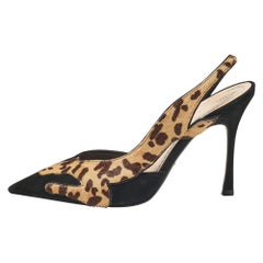 Dior Black/Brown Calf Hair and Suede Slingback Pumps Size 37