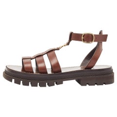 Celine Brown Leather Triomphe Flat Sandals Size 38