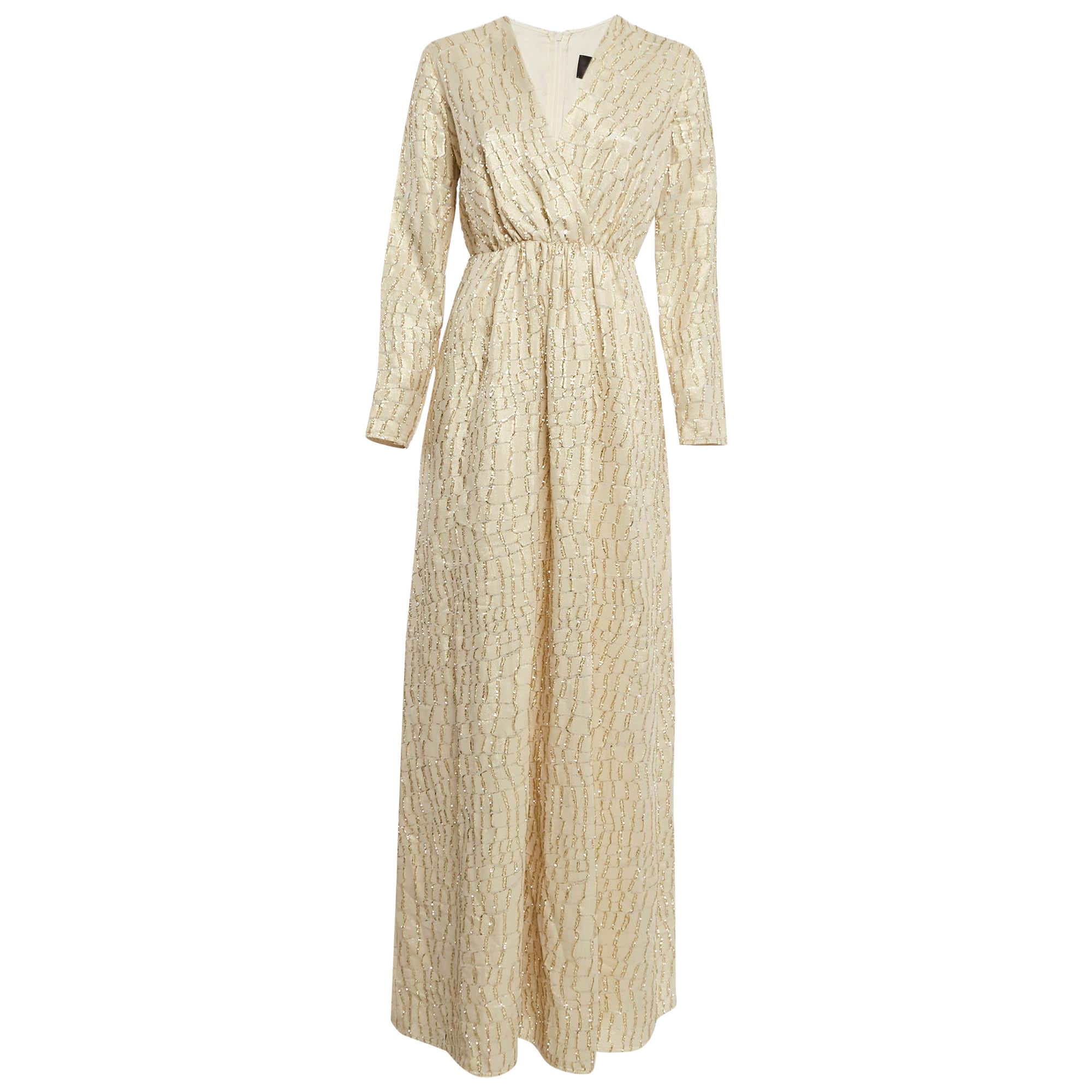 Max Mara Cream Brocade Fil-Coupe Zeda Maxi Dress S For Sale