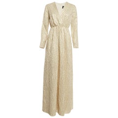 Max Mara Cream Brocade Fil-Coupe Zeda Maxi Dress S