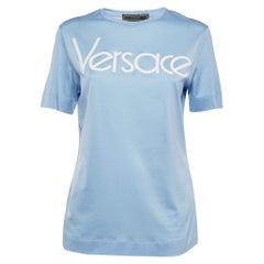 Versace Blue Logo Embroidered Jersey T-Shirt S