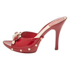 Dior Burgundy Patent Leather Buckle Open Toe Mules Sandals Size 37