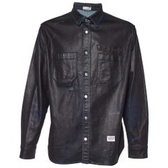Dior Homme Black Coated Denim Embroidered Shirt L