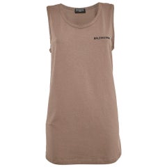 Balenciaga Brown Logo Embroidered Jersey Sleeveless T-Shirt XXS
