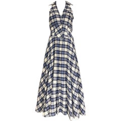 1990s THIERRY MUGLER Blue and White Plaid Vintage 90s dress