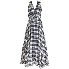 1990s THIERRY MUGLER Blue and White Plaid Vintage 90s dress 1