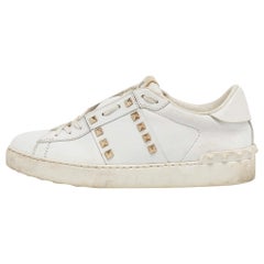 Valentino White Leather Rockstud Lace Up Sneakers Size 40.5