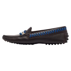 Tod's Dark Brown Leather Whip Stitch Trim Detail Penny Loafers Size 37